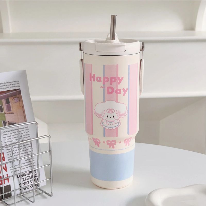 Large-Capacity Thermos Cup for Girls, High-Looking 2024 New Model Straw Cup, Student Portable Water Cup, Giant Size