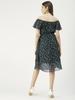 Moomaya Printed Off-Shoulder Poly Georgette Midi Dress Cinched Long Dress