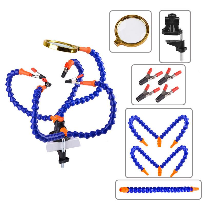 Flexible Arms Clip Soldering Helping Hands Third Hand Holder Arms PCB Adjustable Soldering Clamp Holder Magnifier Welding Desk