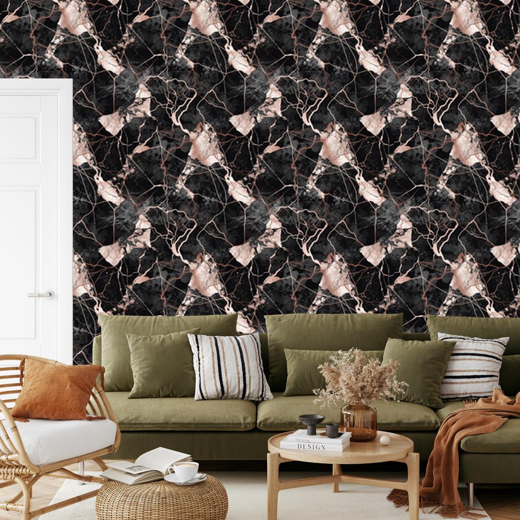 Graphite, Black and Burgundy Marble Wallpaper for Living Room and Bedroom 50x1000