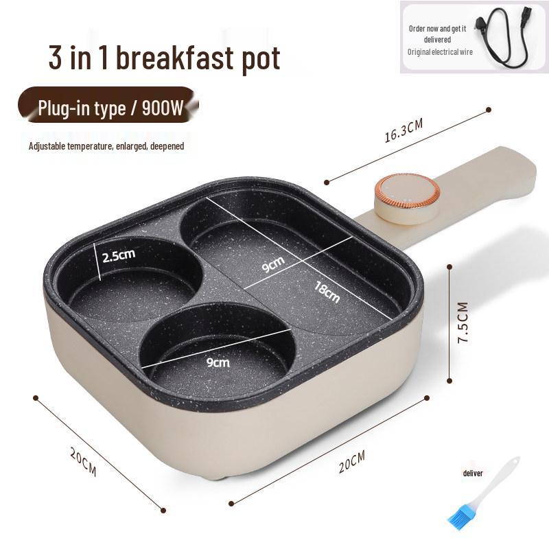 Adjustable Temp Non-Stick Egg & Burger Frying Pan: Four-Hole Multi-Functional Breakfast Machine