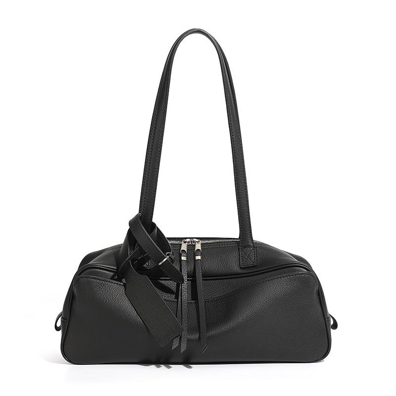 Winter First Layer Cowhide Bowling Armpit Bag Shoulder Bag Toast Bag Pillow Bag Large Capacity Commuter Leather Women's Bag