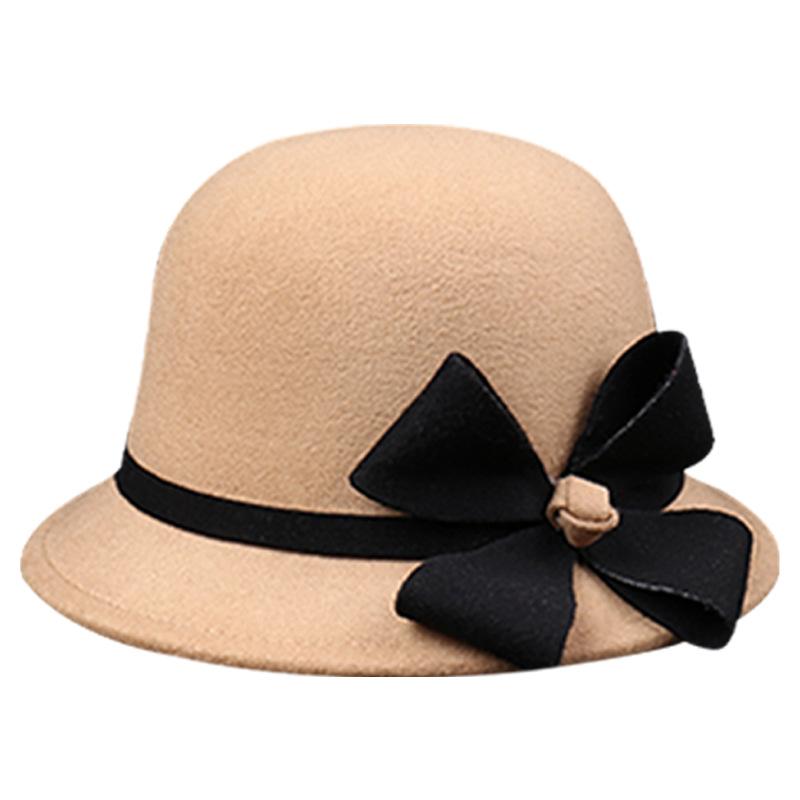 Herbst und Winter Wolle Blumentopfhut Französischer Filz Damen Outdoor Warmer Winddichter Zylinder Hut Wolliger Hut mit breiter Krempe