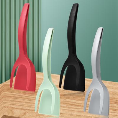 Silicone Steak Spatula Food Clip Anti-slip Long Handle Multifunctional 2-in-1 Multifunction Meat Frying Egg Toast Serving Clamp Tong Kitchen Supplies