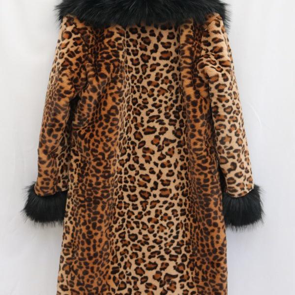 Women's Plus Size Leopard Print Faux Fur Coat with Large Fox Fur Collar - Winter Windbreaker