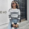 Winter Fall Women Fashion Striped Warm Sweater Loose Slit Knitted Top