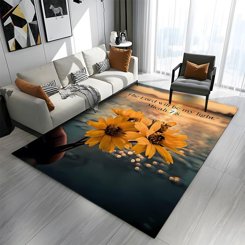 Yellow Flowers and Sunset with Bible Verse Patterned Carpet a Non Slip Rug Suitable for All Seasons and Any Setting, Gift