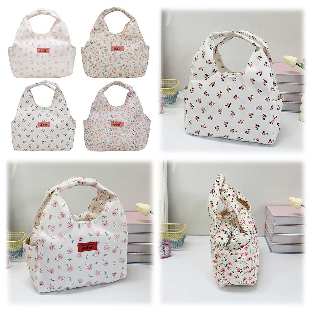 Lunchtasche für Frauen Männer Niedliche Blumen-Lunch-Tragetasche Wiederverwendbare Lunchbox Reißverschluss-Lunchbehälter für Zuhause Schule Büro Outdoor-Gebrauch
