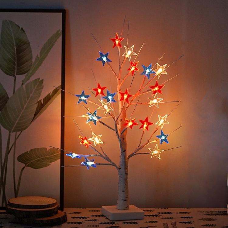 Glowing Plastic Patriotic Tree LED Light Illuminated LED Independence Day Tree Ornament For Tabletop Shelf and Garden
