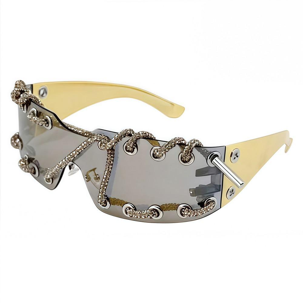 

Rhinestone Chain Trendy Sunglasses Lightweight Streetwear Party Shades For Women Men E