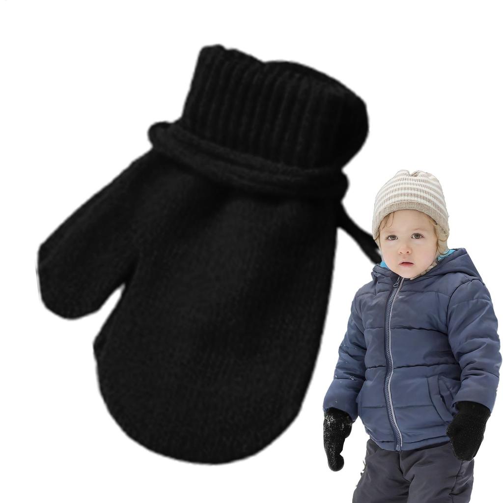 Kids Ski Gloves Knitted Snow Gloves with String Comfortable Warm Mittens Cute Kids Winter Accessories for Skiing Skating