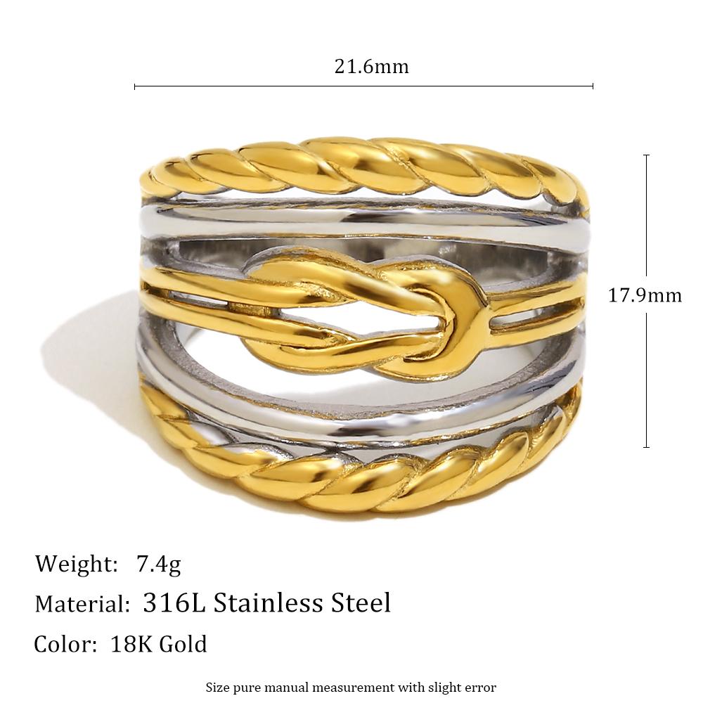 

MamacitaSlay Unique Cool 316L Stainless Steel Two Tone Multi Layer Line Wide Ring Party Waterproof Jewelry Women s Charm Ring 7