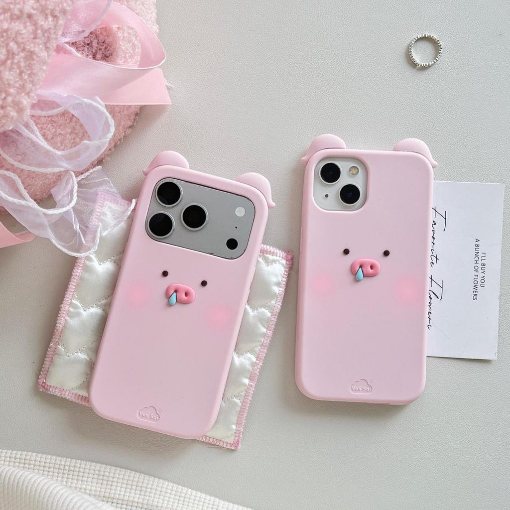 Korean Style Snotty Piggy Phone Case for Apple 17 Pro Max, iPhone 13/14/15, Pink Blush