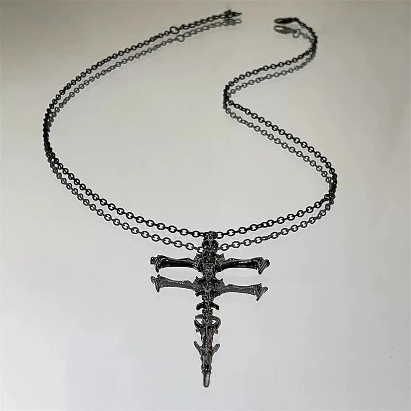 Vintage Punk Cross Pendant Necklace for Women Men Unisex Silver Black Hip-Hop Irregular Cross Necklace Chain Jewelry Accessories