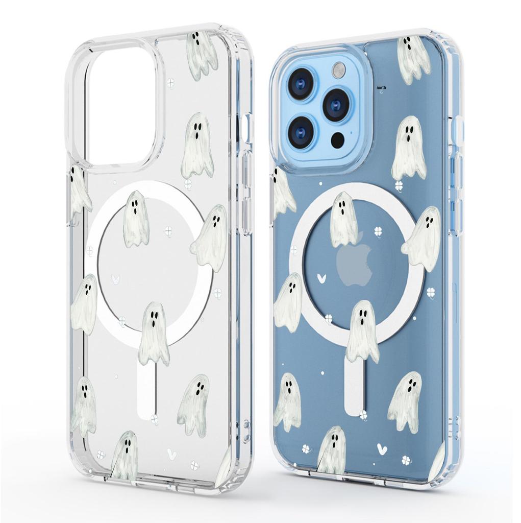Transparent Cute Skull Magnetic Case for iPhone 15/16/17 Pro Max – Full Coverage