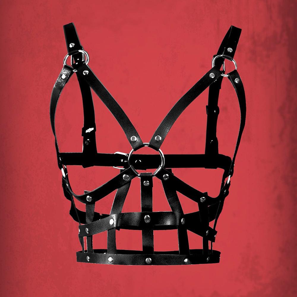 1pc Sexy Women Harness Sexy Harness Pu Leather Studded Decor Fetish Lingerie Fetish Clothing Chest Harness