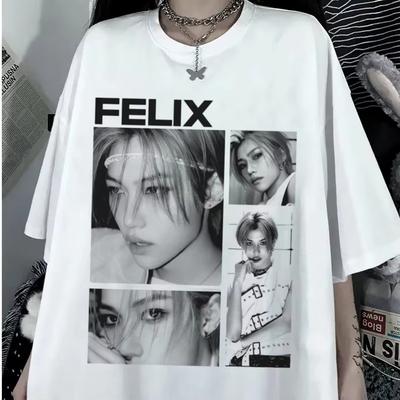 T-shirt FELIX Enfants Sans-abri Design Kpop Unisexe Manches Courtes Coton Haute Qualité Streetwear Hommes Femmes