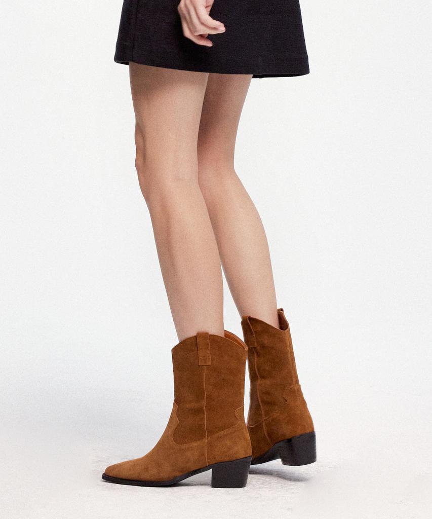 Komorebi Museum Km012M Cow Leather Western Suede Mid-Calf Boots Genuine Leather Ver. Oak (Brown)