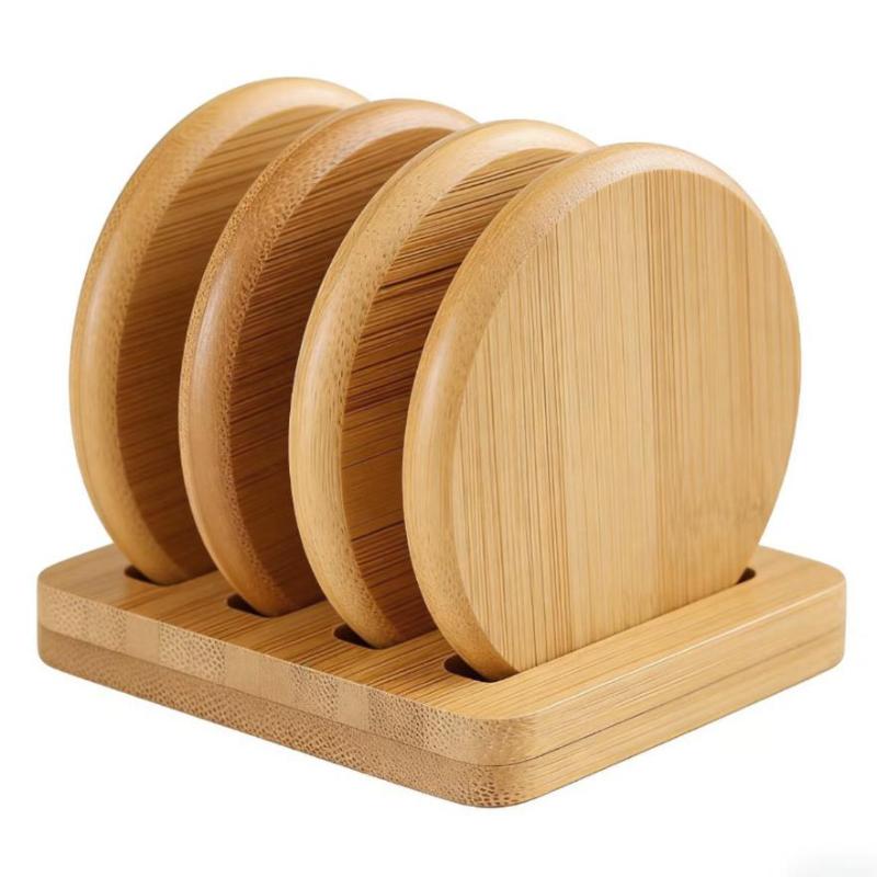 Ensemble de sous-verres en bambou Créatif Simple Antidérapant Résistant à la Chaleur Ronds pour Table à Manger Cuisine Bar Décoration de Maison Cadeau