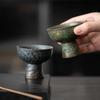 Empty Zhai Old Rock Clay Goblet Silver Gilded High Foot Master Cup Bronze Glaze Ceramic Teaware Tea Cups Japanese Cup Tea Bowl