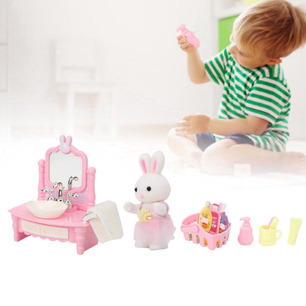 Dollhouse Role Play Toy Children Simulation Mini Sink Cup Toothbrush Toy Accessory (Random Color)