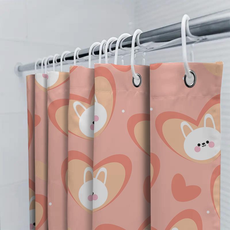 Pink Bunny Heart Shower Curtain Cute Animal Print Bathroom Decor