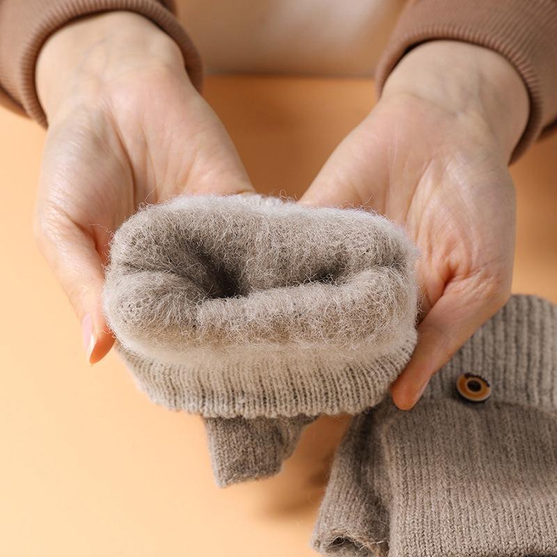 Half Finger Flip Gloves Knitted Winter Ladies Cute Fleece Outdoor Cold Warm Office Student Finger Gloves