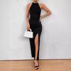 European and American Women's Clothing 2025 New Women's Sleeveless Split-ended Dress Pleated European and American Style Long Dress