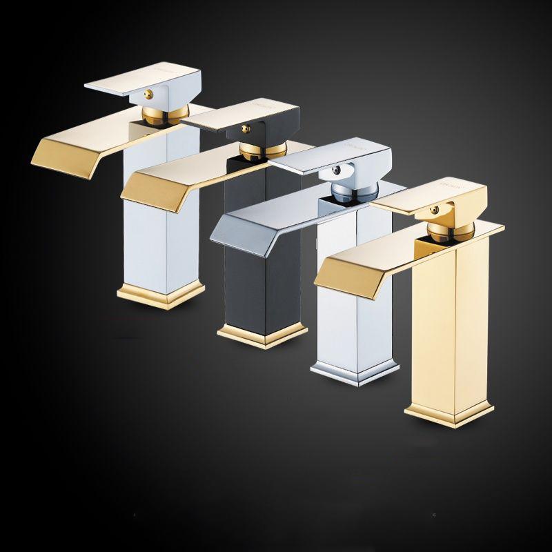 Waterfall Basin Faucet Gold and Black Sink Waterfall Mixers Bathroom Faucet Deck Mounted Washbasin Taps