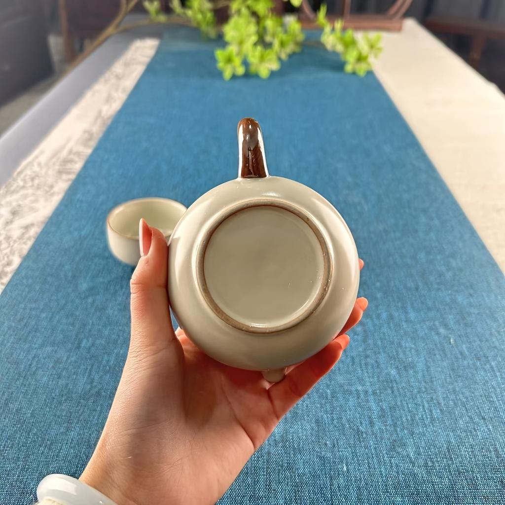 1 Set Of 3pcs Ru Kiln Teapot Tea Cup Set Include 1 Pot And 2 Cups Ru Porcelain Tea Pot Tea Brewing Pot Ceramic Teapot Household Single Pot For Home Re
