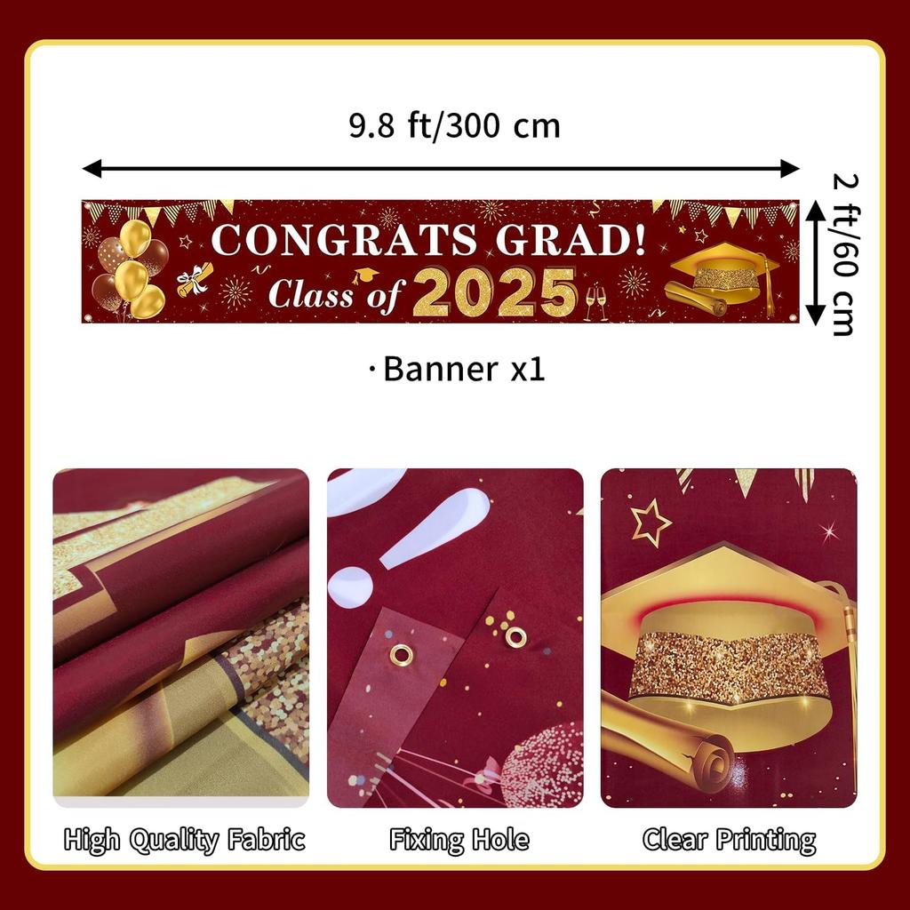 2026 Graduation Decorations Congrats Grad Class of 2026 Banner - Maroon and Gold Graduation Yard Sign Backdrop Hanging Decorations for Indoor Outdoor