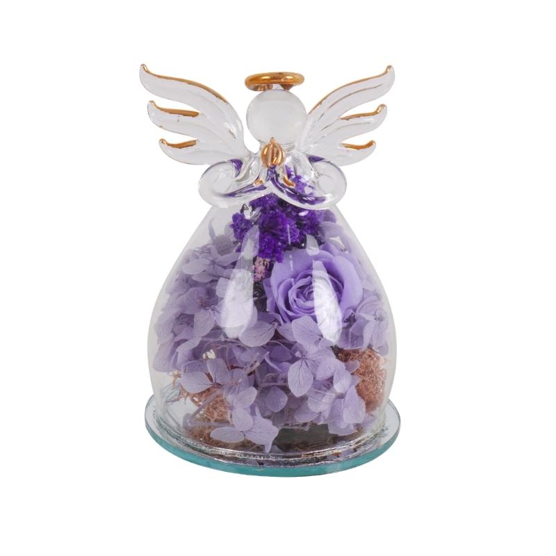 Artistic Angel Preserved Roses with Glass Cover Everlasting Flower Arrangement Home Ornament Handmade Gift