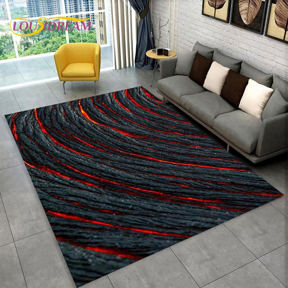 3D Volcano Lava Magma Area Rug Large,Carpet Rug for Living Room Bedroom Sofa Doormat Decoration,Kid Play Non-slip Floor Mat Gift