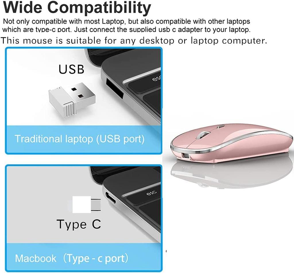 Wireless Mouse for MacBook Air, Laptop, Mac, iMac, and Desktop Computers (Pink)
