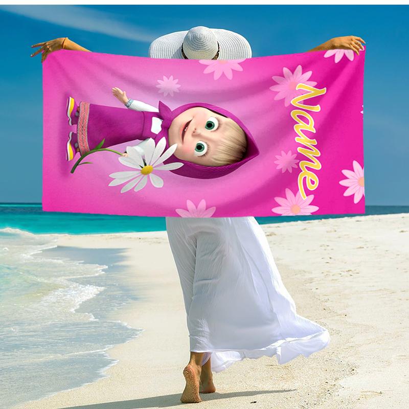Personalized customized proof beach towel with Masha and the Bear pattern - soft, absorbent,quick-drying,perfect swimming,camping&bathing