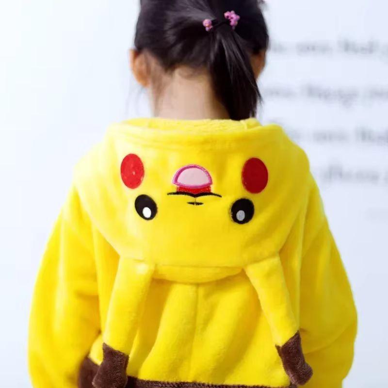 Pikachu Pokemon Warm Flannel Onesie Cosplay Hoodie For Kids/Adults Soft Homewear Autumn Winter Parent-Child Sleepwear For Girls