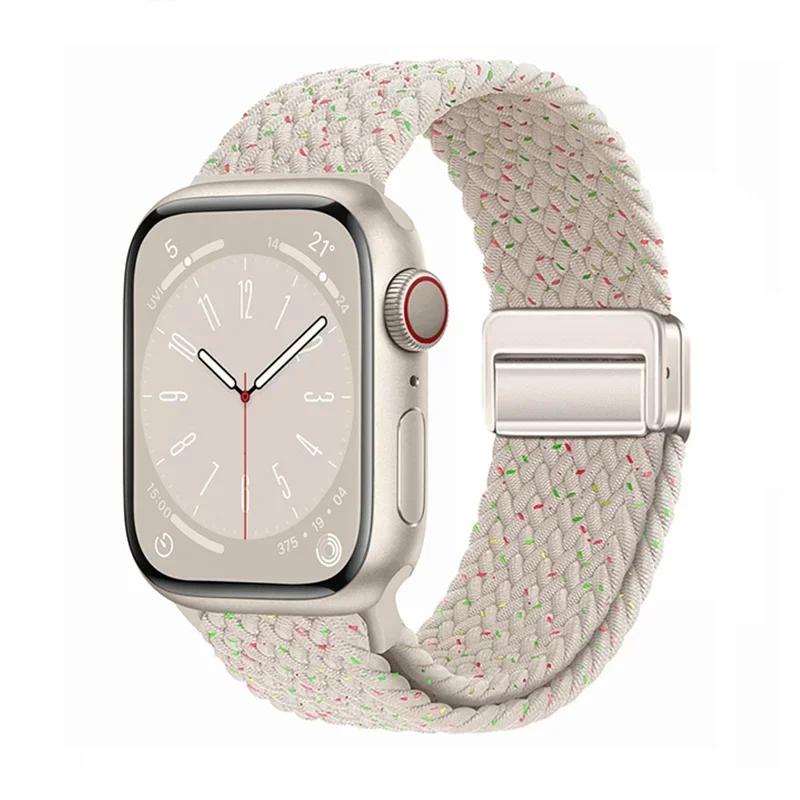 Braided Band for Apple Watch Strap 44mm 40mm 45mm 46mm 49mm 41 42 38 Magnetic Nylon Bracelet iWatch Series Se 7 6 8 9 10 Ultra 2
