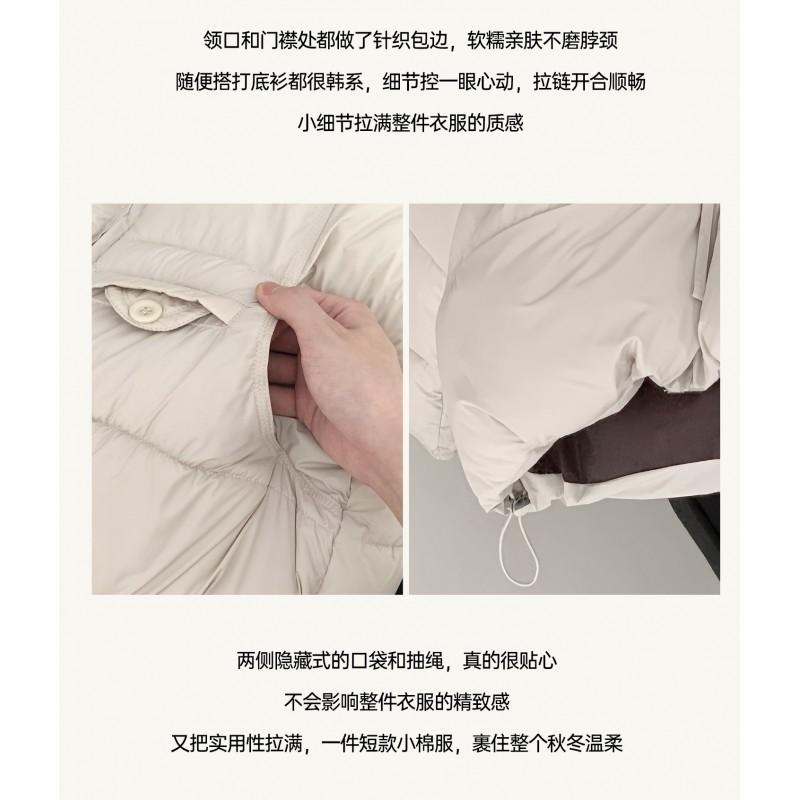 Womens Short Cotton Puffer Jacket 2026 Winter Loose Fit Round Neck Warm Coat Korean Style Casual Outerwear