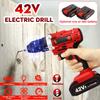 Electric Cordless Drill Screwdriver 25+1 Torque LED Work Light w/ 2 Battery 42V
