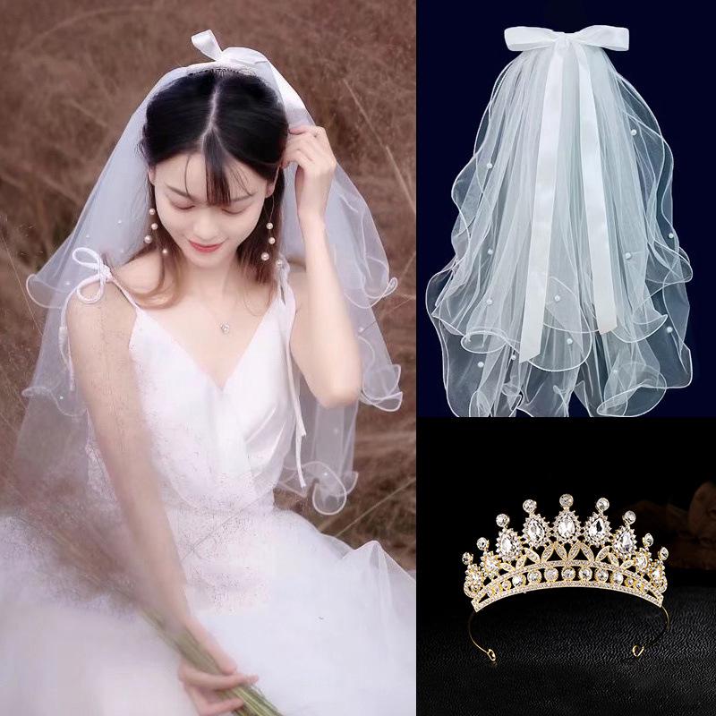 Golden Crown Veil Set: Bridal Hair Accessories & Wedding Photo Prop