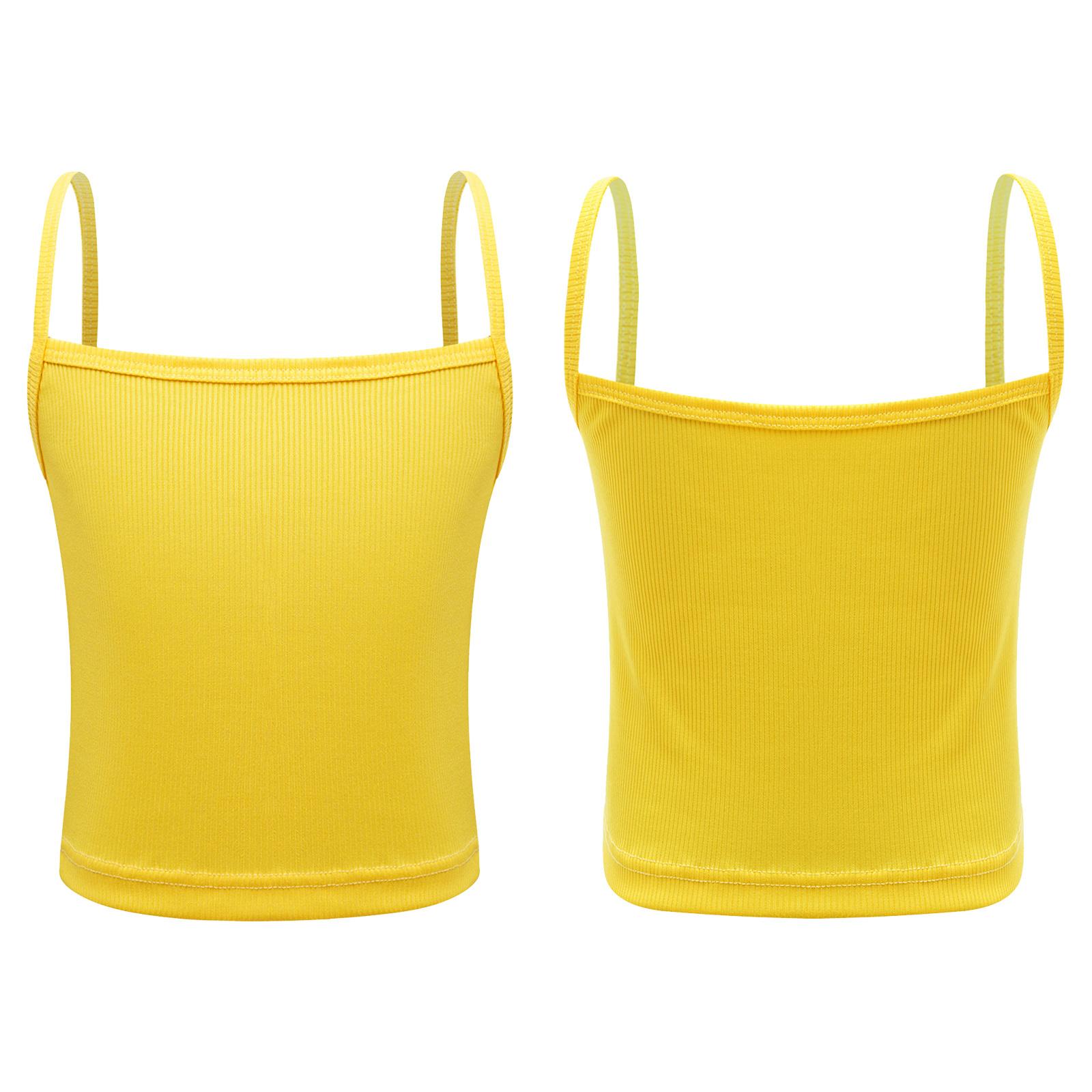 Ärmelloses Ripp-Camisole für Kinder - Weiches Spaghetti-Träger-Crop-Top für Mädchen Tanzbekleidung & Sport-Unterhemd M gelb