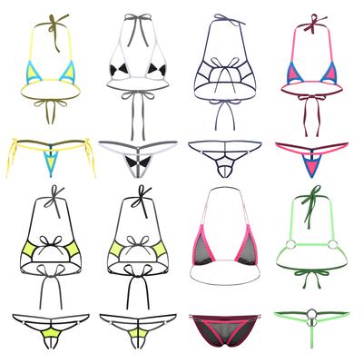 Womens Halter Neck Micro Bikini Thong Briefs Lace-up Swimsuit Lingerie Set Poolside Swimwear