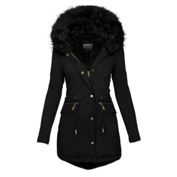 Warm Fleece Lined Winter Coat for Women Thicken Puffer Jacket with Hooded Faux Fur Parka Overcoat Pockets S чёрный