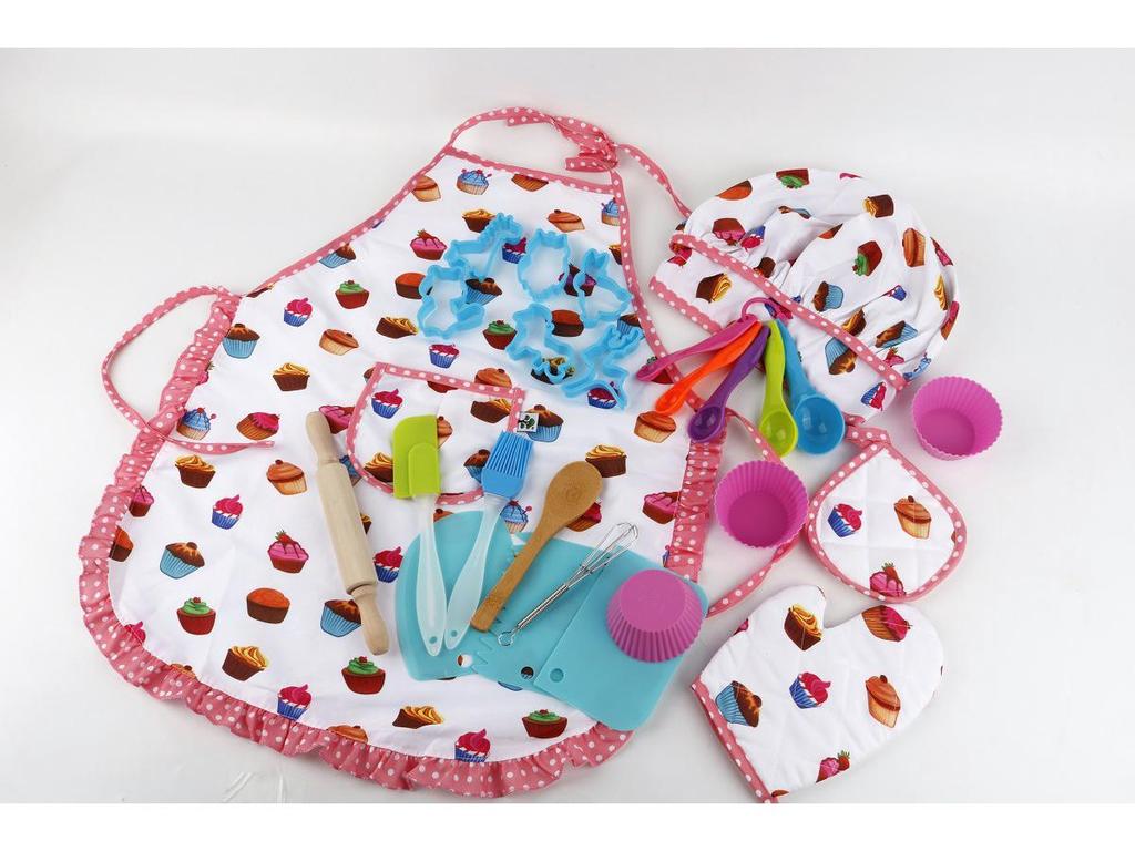 Çocuk Mutfak Oyun Seti: Mutfak Gereçleri, Pişirme Aletleri, Önlük & Şef Şapkası