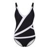 Women's Black & White Color Block One Piece Swimsuit - V-Neck Adjustable Strap Mesh Panel Beachwear