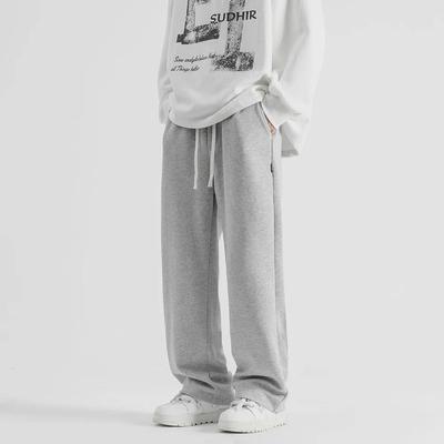 2023 Hot-Selling Men's Autumn Sweatpants: Hong Kong Style, Loose-Fit, Solid Color, Straight-Cut Trousers for Couples