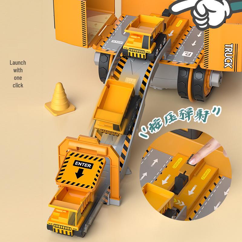 4-in-1 Deformable Engineering Vehicle Set with Small Cars, Crane, Excavator, and Pull-back Toy for Boys