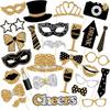 30 Glitter Photo Props: Black & Gold Wedding, New Year, Birthday Party Decorations