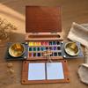 Caixa de Paleta de Aquarela Yousheng com 24 Compartimentos, Paleta de Tinta de Viagem com Porta-Pincéis, Duas Áreas de Mistura, Caixa de Tinta Portátil de Madeira para Pintura ao Ar Livre