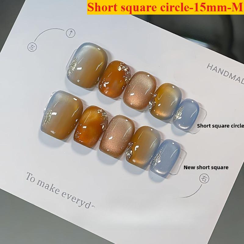 New Autumn&Winter Amber Smudging Design Candy-colored Cat's Eyes Handmade Press On Nails Short Fake Nails Gift for Girls&Women